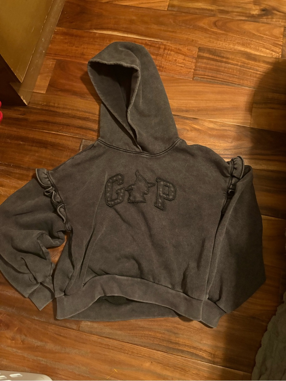 GAP x Wicked Elphaba Hoodie Kids XL 14 Gray Black Wash Graphic Sweatshirt (k)